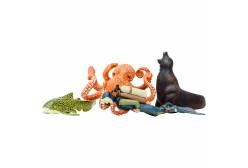 Фигурки игрушки серии Мир морских животных. Дайвер, осьминог, морской лев, зебровая акула (набор из 3 фигурок животных и 1 человека)