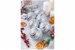 Набор 6 новогодних шаров Полоски, цвет: серебро, 9,5x9,5 см