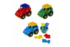 Трактор Colorplas Кузнечик №3: трактор, ведёрко, лопатка и грабельки, три пасочки