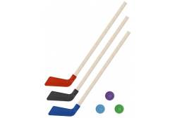 Детский хоккейный набор Зима, лето 3 в 1, клюшки хоккейные, 80 см (красная, черная, синяя) + 3 шайбы