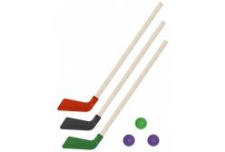 Детский хоккейный набор Зима, лето 3 в 1, клюшки хоккейные, 80 см (красная, черная, зеленая) + 3 шайбы