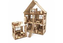 Конструктор-кукольный домик из дерева ХэппиДом Коттедж с пристройкой и мебелью
