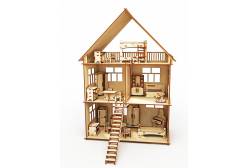 Конструктор-кукольный домик из дерева ХэппиДом Коттедж с мебелью